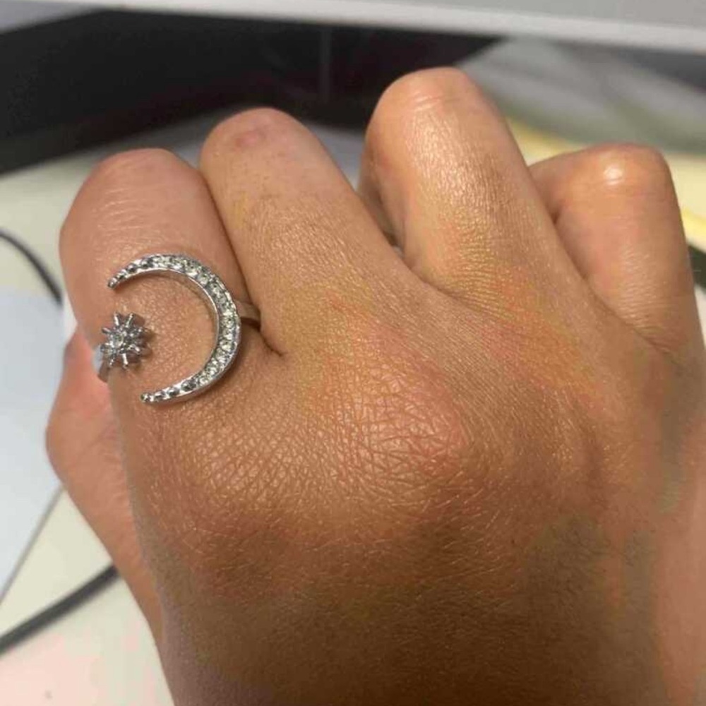 Chic Nation Silver Crescent Ring with Embellishments